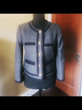 J. Crew Gray Wool Blazer with Navy Trim
